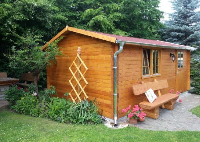 Photo du client: Garage en bois Alpholz B-44 ISO - porte en bois à 2 vantaux - 1 place