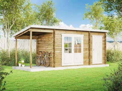 Abri de jardin Martina-28 toit en pente avec extension et toit en pente Abri de jardin Martina-28 toit en pente avec extension et toit en pente