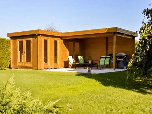 Klant afbeelding: Tuinhuis model Quinta-44 ISO met plat dak
