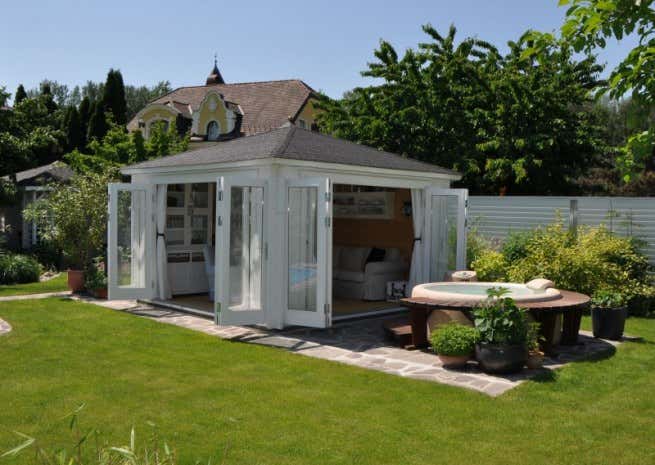 Photo du client: Abri de jardin Sunshine ISO avec grande porte-fenêtre