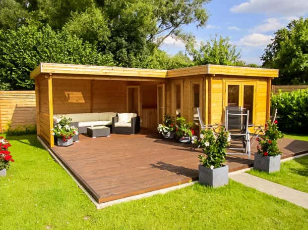 Klant afbeelding: Tuinhuis model Quinta-44 ISO met plat dak