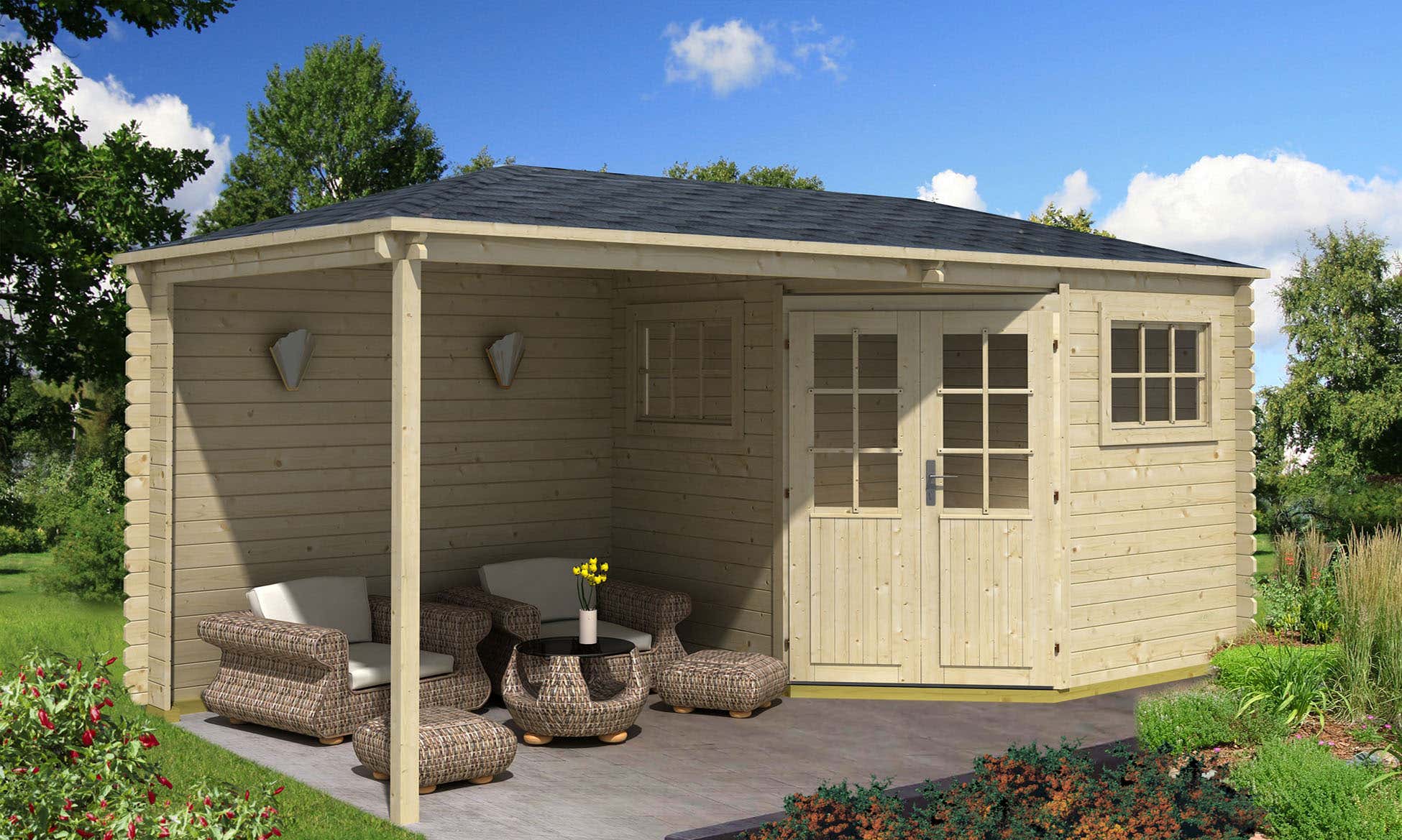 Abri de jardin pentagonal avec extension modèle Franz28