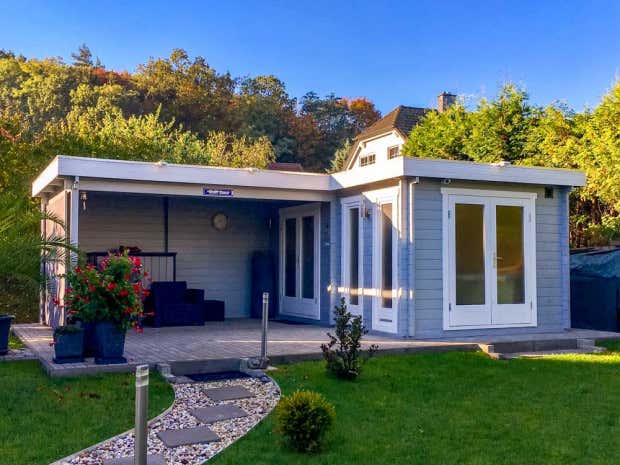 Klant afbeelding: Tuinhuis model Quinta-44 ISO met plat dak