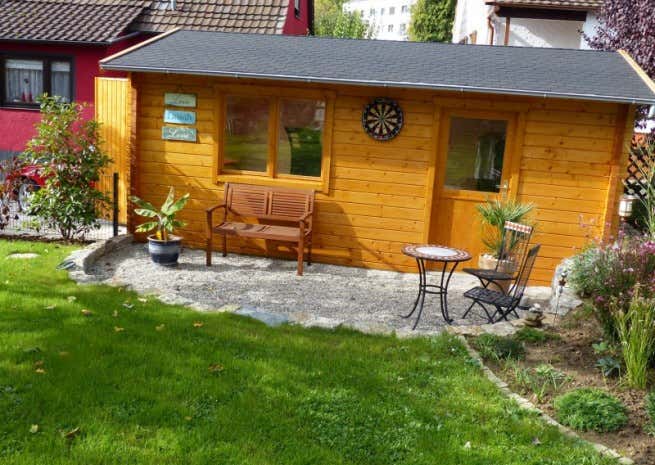 Photo du client: Garage en bois Alpholz B-44 ISO - porte en bois à 2 vantaux - 1 place
