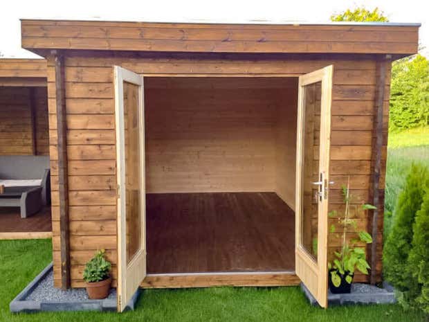 Klant afbeelding: Tuinhuis model Quinta-44 ISO met plat dak