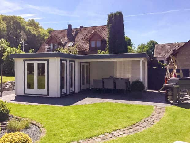 Klant afbeelding: Tuinhuis model Quinta-44 ISO met plat dak