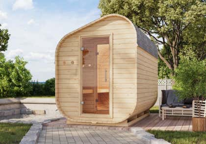 Karibu Sauna à tonneau asymétrique 3 naturel