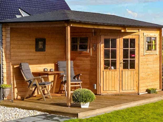 Klant afbeelding: 5-hoekig Tuinhuis met aanbouw model Franz-28