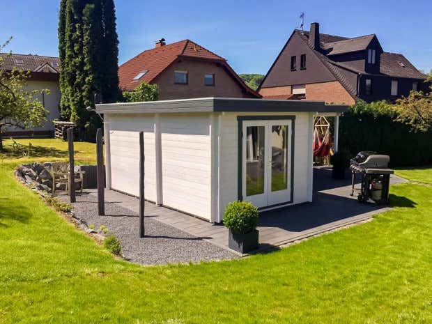 Klant afbeelding: Tuinhuis model Quinta-44 ISO met plat dak