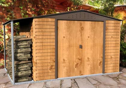 Duramax abri de jardin métallique Alpine 3 x2,4m, aspect bois avec annexe