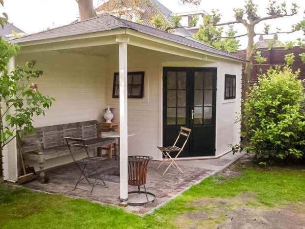 Klant afbeelding: 5-hoekig Tuinhuis met aanbouw model Franz-28