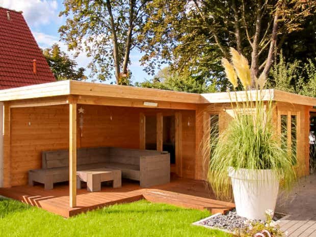 Klant afbeelding: Tuinhuis model Quinta-44 ISO met plat dak
